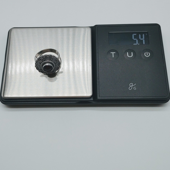 Vintage Sterling Silver Red Garnet Cocktail Ring - Picture 11 of 11